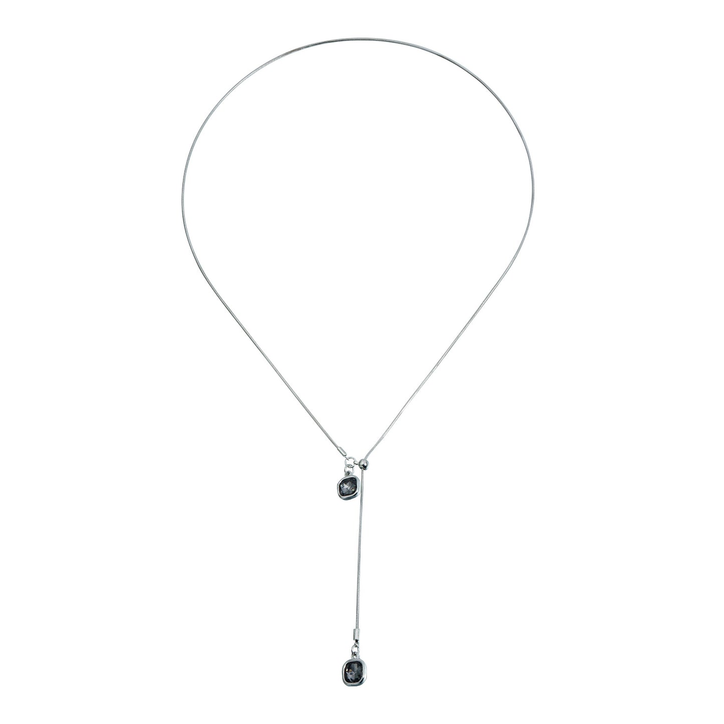 Geometric Irregular Black Rhinestone Plated Alloy Long Necklace Adjustable Cable Chain
