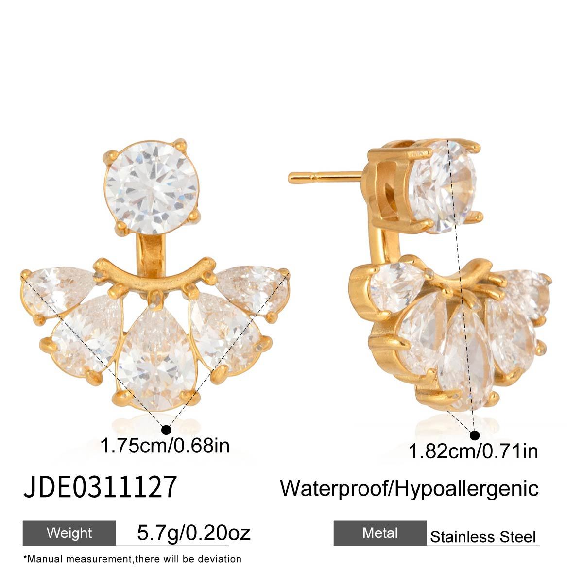 Elegant Geometric Fan Shape Cubic Zirconia Inlay PVD Stainless Steel Earrings for Women