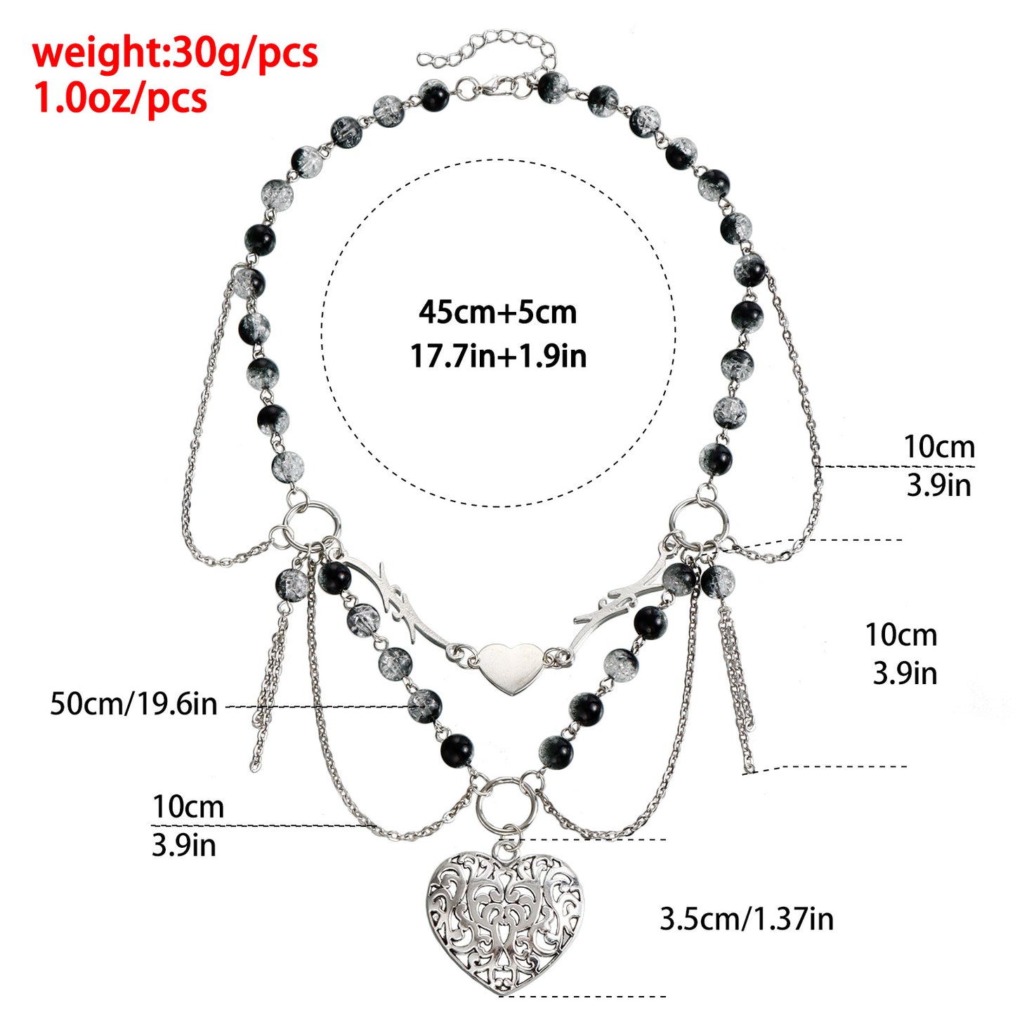 Minimalist Double-Layer Beaded Tassel Pendant Necklace with Heart Shape Design in Plated Alloy for Women