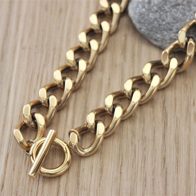 Punk Minimalist Geometric Stainless Steel Necklace with Gold Plated Titanium Steel Pendant for Women and Men