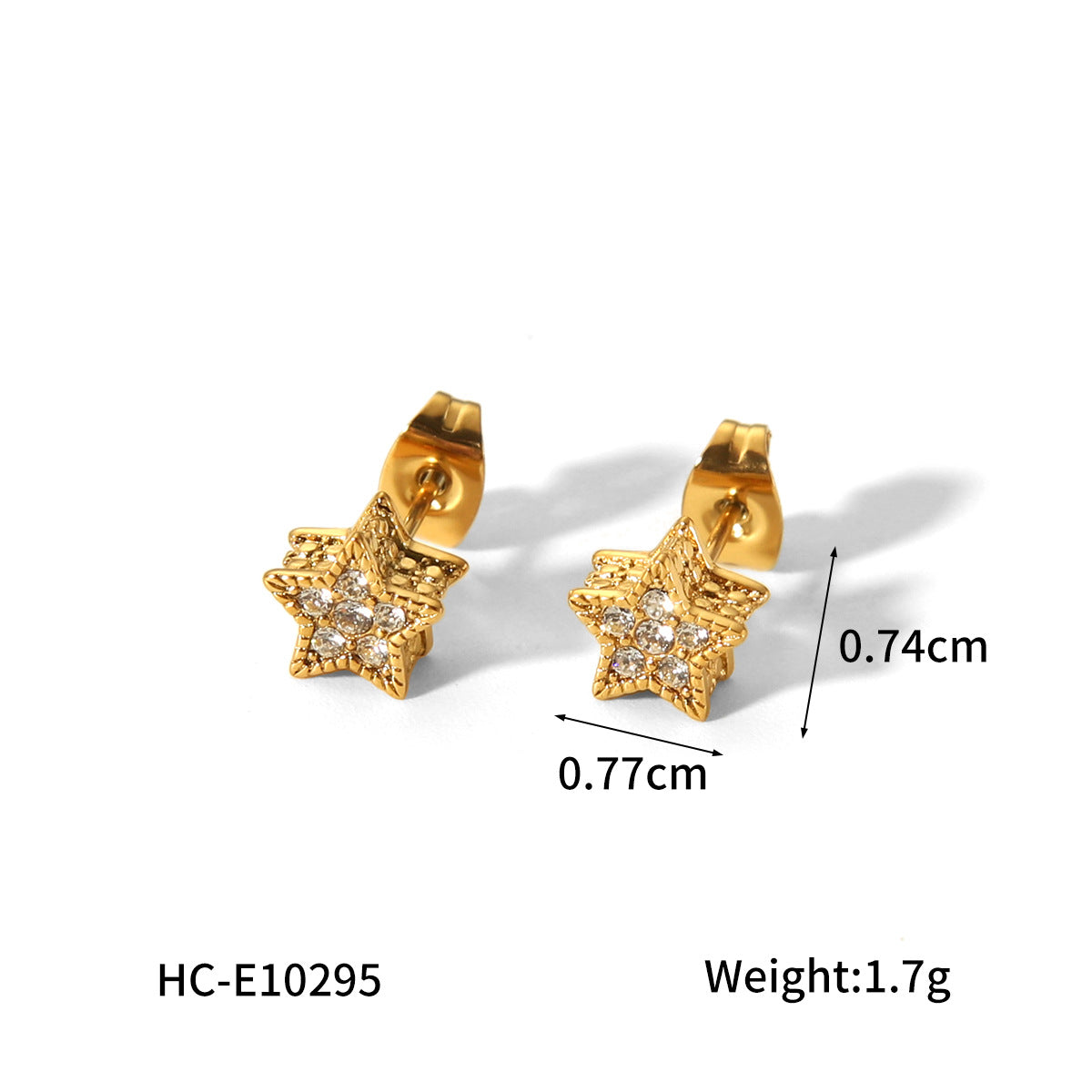 Geometric Star-Shaped Stainless Steel Earrings with Rhinestone Inlay for Women, Plated in 18K Gold Tone, Minimalist and Trendy Fashion Ear Studs