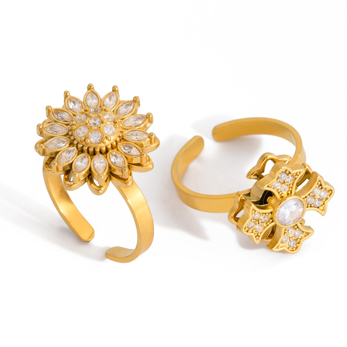 Anello Girevole in Acciaio al Titanio Geometrico Minimalista con Placcatura in Oro PVD da Donna