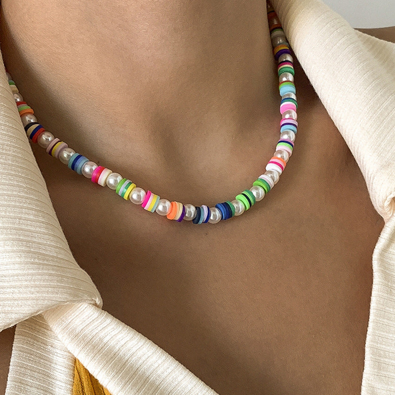 Vintage Ethnic Geometric Letter Resin Necklace with Rhinestone Pearl Inlay PVD Plated Alloy Pendant Floral Design