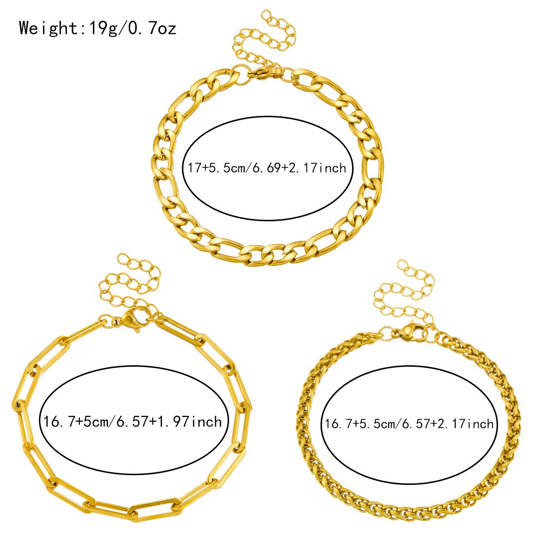 Minimalist Punk Gold Plated Stainless Steel Chain Bracelet Set