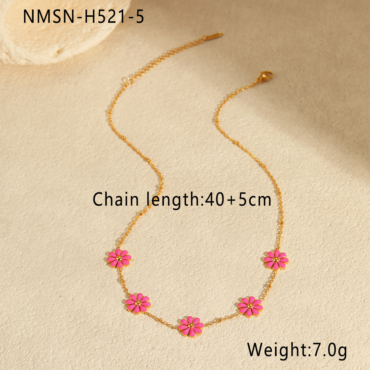 Fashion 18K Gold Plated Stainless Steel Geometric Daisy Enamel Pendant Necklace for Women