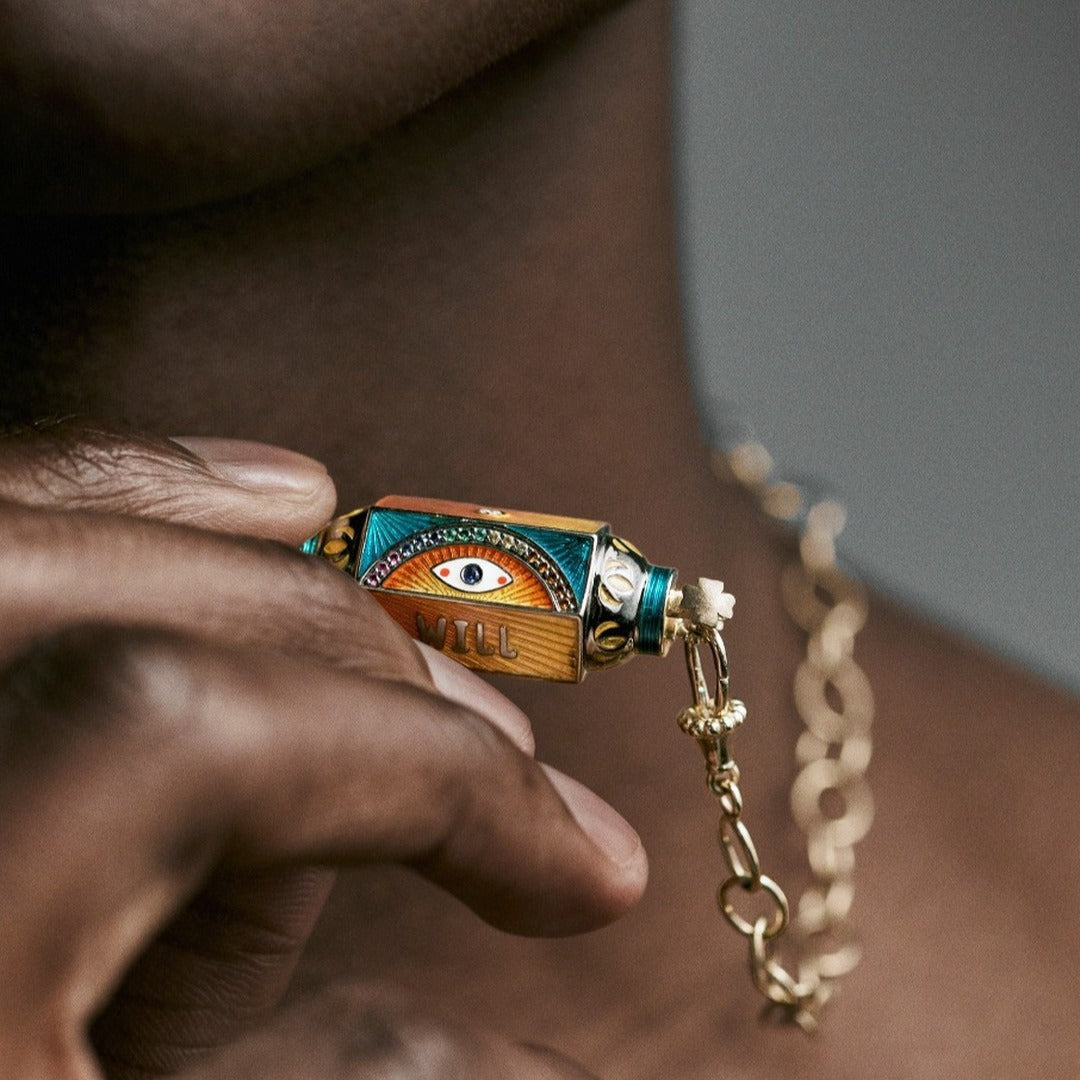 Collar Colgante de Tarot con Ojo y Estrella Geométrica Bohemio para Hombre en Cobre con Baño de Oro