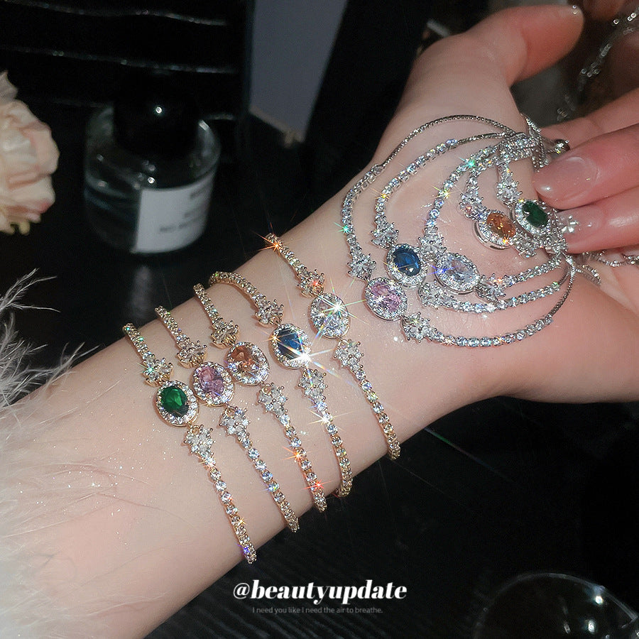 Pulsera de circonita ovalada geométrica de lujo ligero para mujer, pulsera informal minimalista de moda
