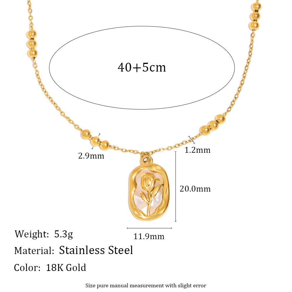Collana con Ciondolo Sole Floreale alla Moda, Placcata Oro 18K, in Acciaio Inossidabile, con Catena di Perle Quadrate, da Donna