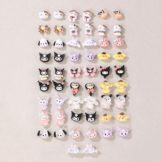 Pendientes de resina con lazo de Sanrio Keroppi para niñas con incrustaciones de perlas