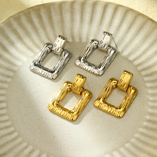Minimalist Titanium Steel Earrings with Geometric Square Shape Plated in 18K Gold for Women