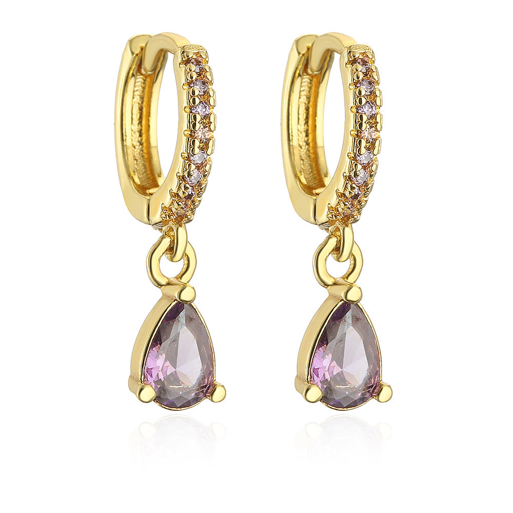 Orecchini minimalisti geometrici in rame con placcatura in oro 18K e dettagli in zircone da donna