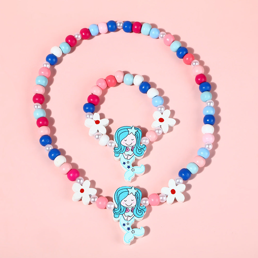 Set Collana e Bracciale a Forma di Sirena in Resina per Bambini in Colori Caramella Simpatici Gioielli da Principessa
