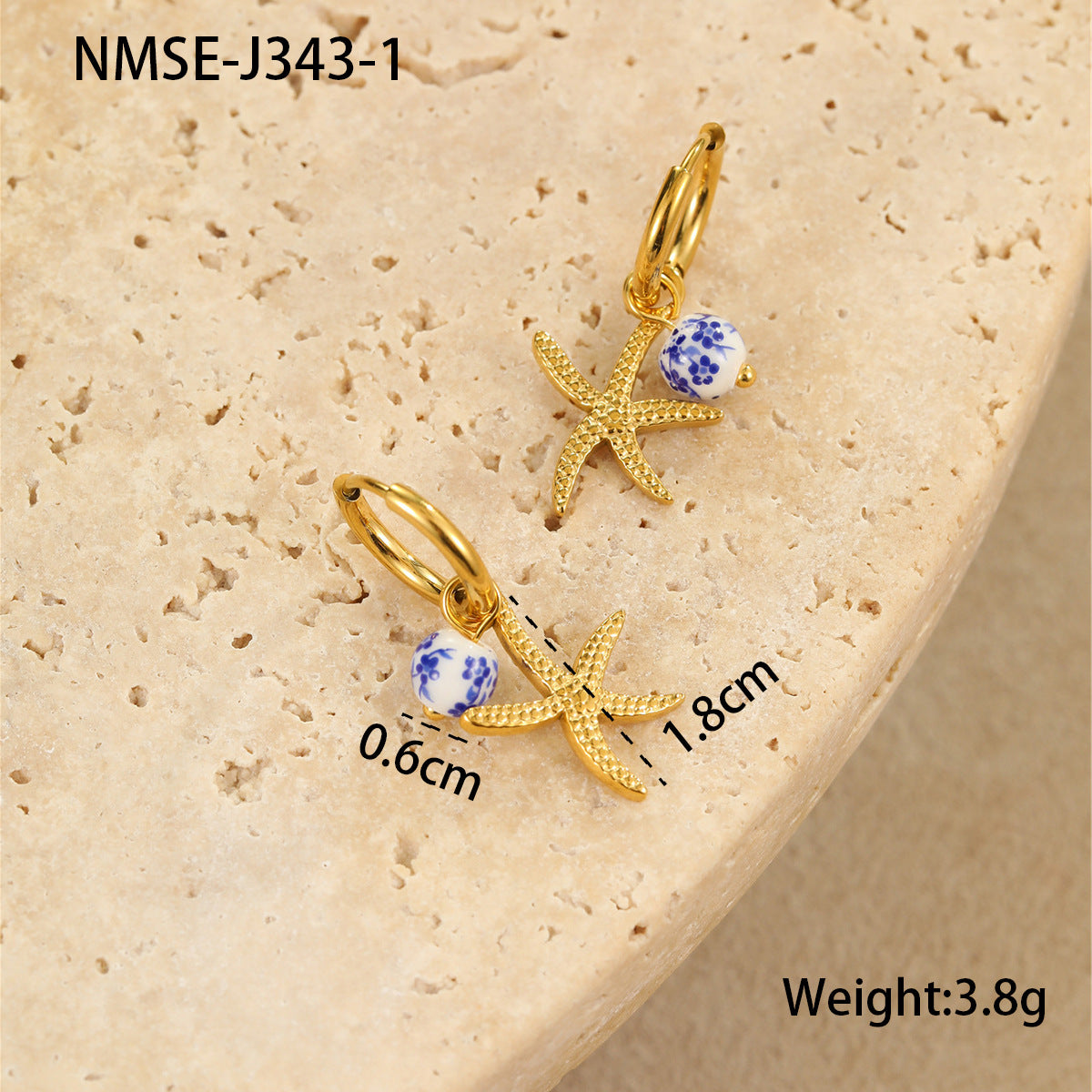 Pendientes de Acero Inoxidable con Forma de Estrella, Acentos de Concha de Cerámica y Estrella, Diseño Electrochapado Inspirado en el Océano para Mujeres