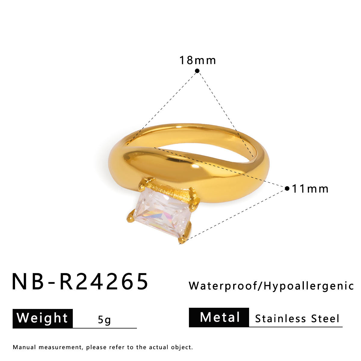 Anello minimalista geometrico in acciaio inossidabile con intarsio di zirconi e finitura placcata per uomo e donna