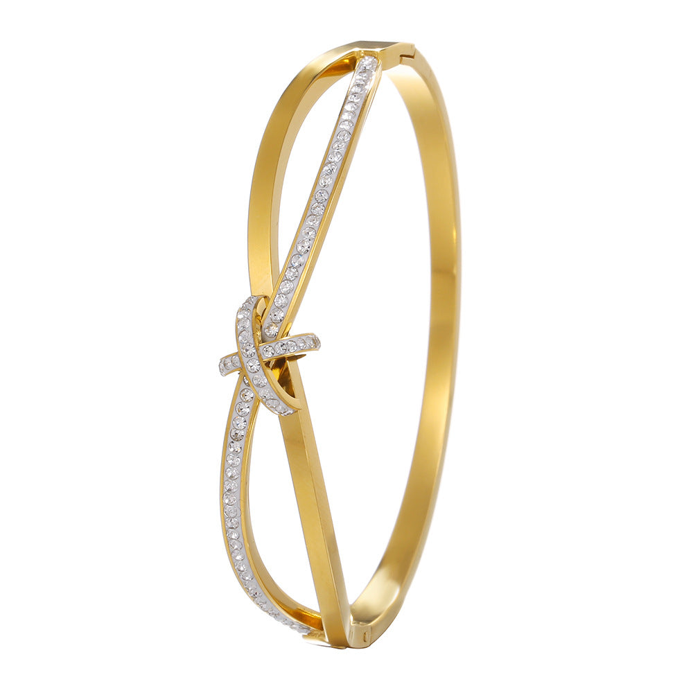 Minimalist Geometric Titanium Steel Paved Cubic Zirconia Bow Bracelet
