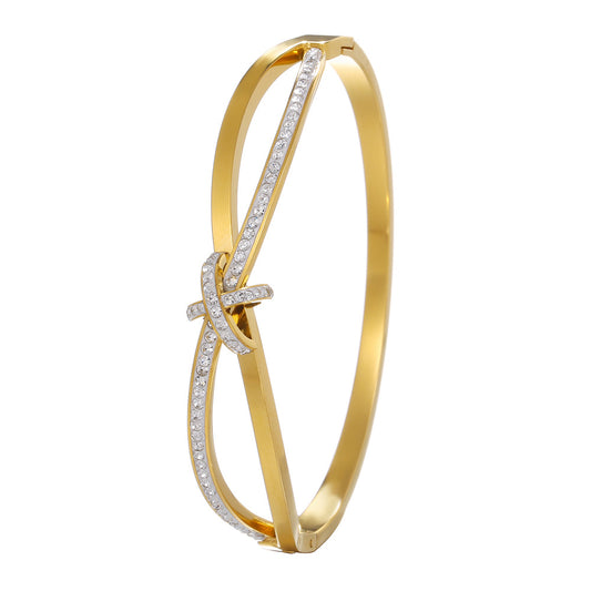 Minimalist Geometric Titanium Steel Paved Cubic Zirconia Bow Bracelet