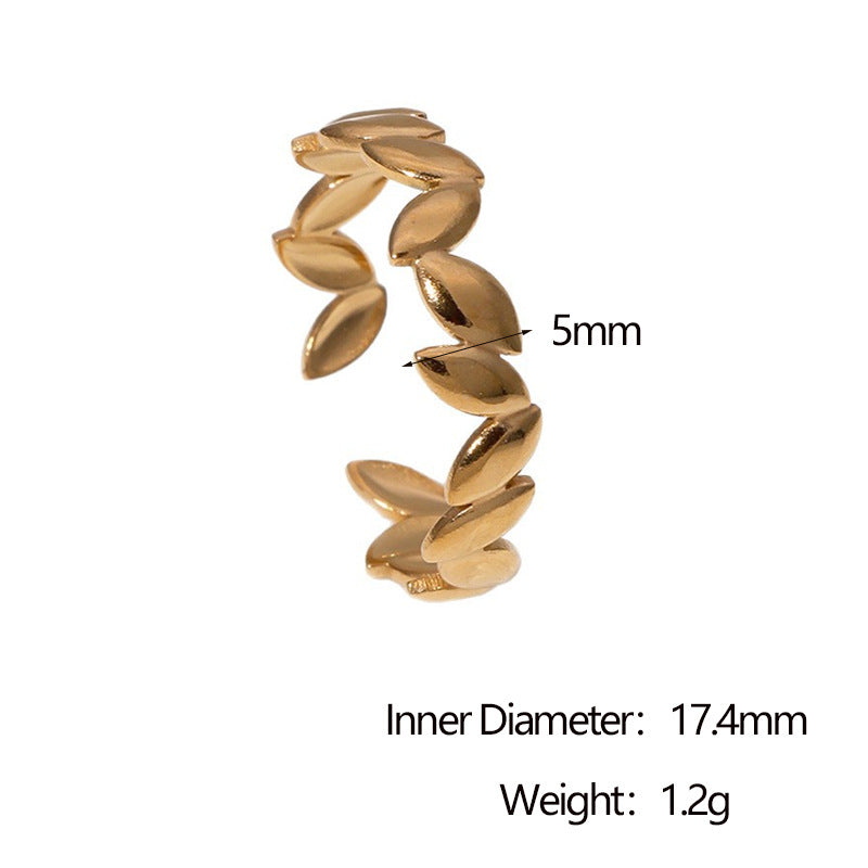 Minimalist 18K Gold Plated Stainless Steel Three-Leaf Clover Open Ring for Women