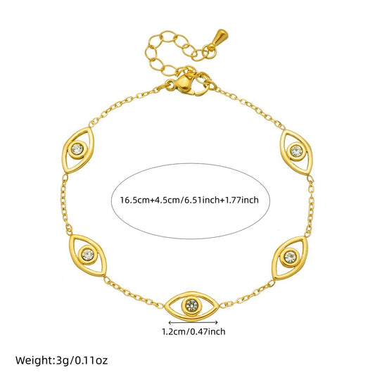 Gold Plated Stainless Steel Evil Eye Rhinestone Pendant Necklace Set for Women