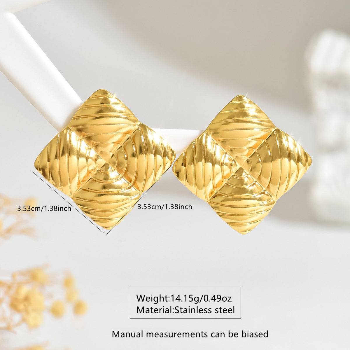 Eleganti Orecchini da Donna Geometrici Quadrati Stampati in Acciaio Inossidabile