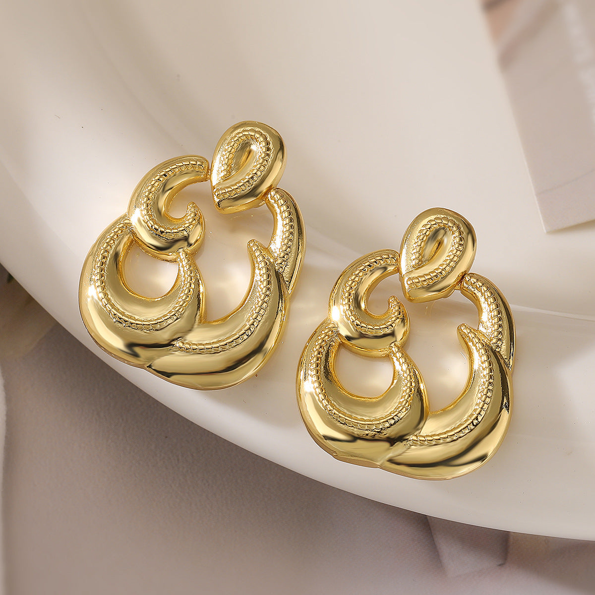 Irregular Geometric Earrings for Women in Copper with Gold Plating, Fashionable Minimalist Design