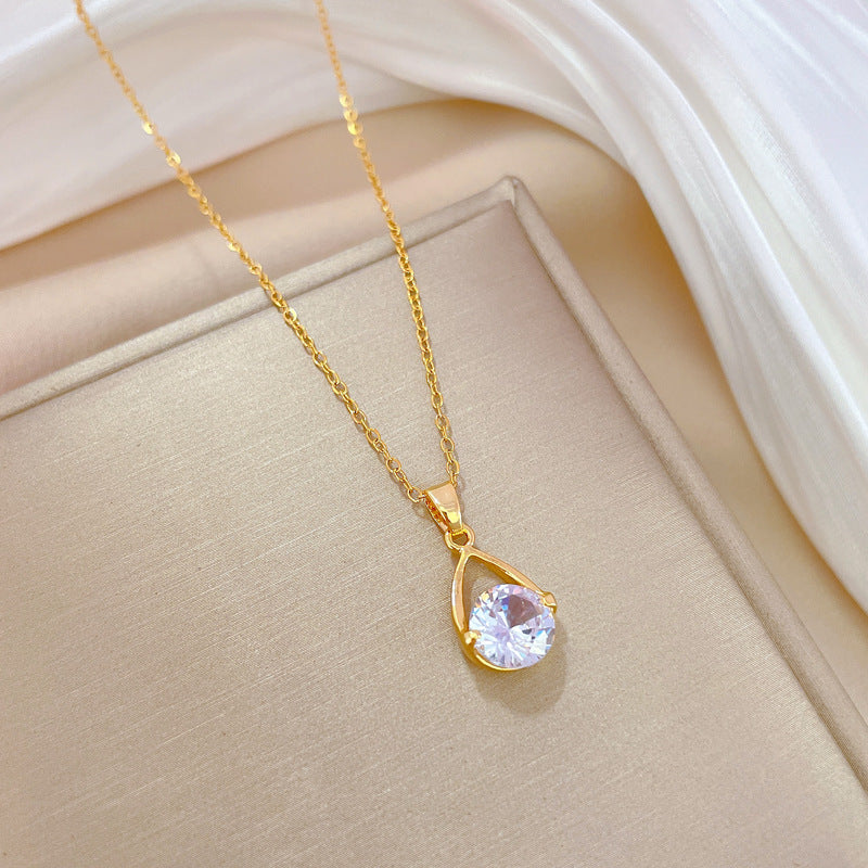 Collar de zirconita geométrica de lujo de acero de titanio con cadena a la clavícula