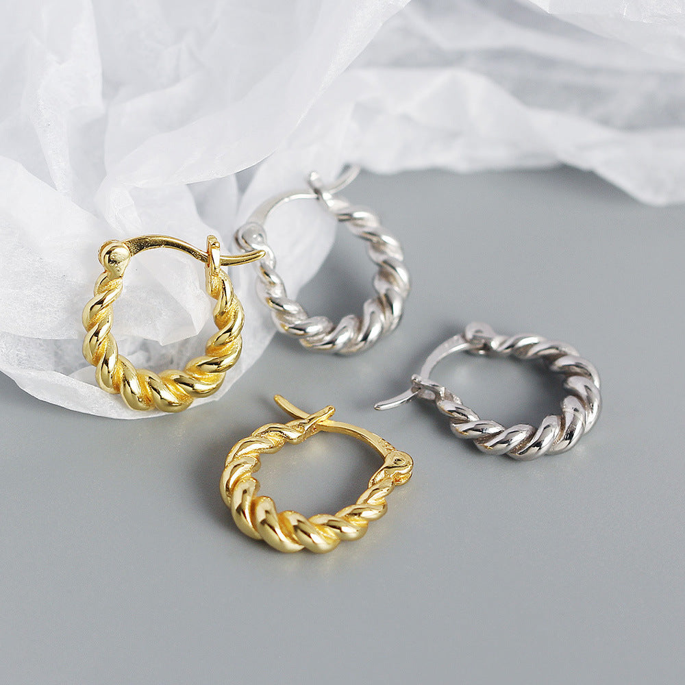 Vintage Minimalist U-Shaped S925 Sterling Silver Ear Cuffs with Geometric Wire-Wrapped Twist Design for Women