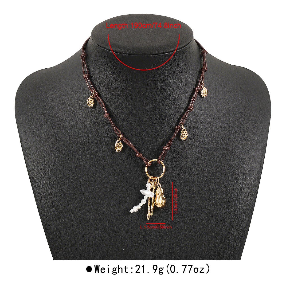 Collar tejido a mano multicapa geométrico minimalista vintage con colgante de aleación y detalles de perlas simuladas para mujer