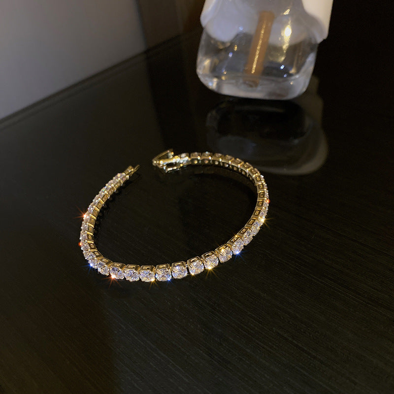 Elegant Geometric Brass Bracelet with Cubic Zirconia Inlay, Adjustable Plated Women's Jewelry