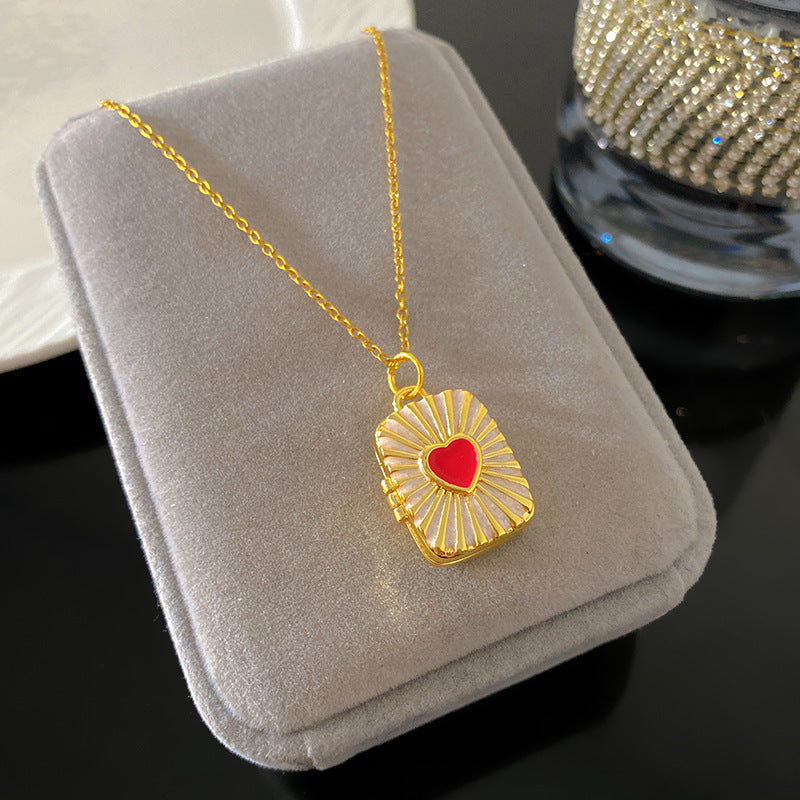 Vintage Drip Oil Floral Heart Oval Pendant Gold Plated Brass Necklace for Women