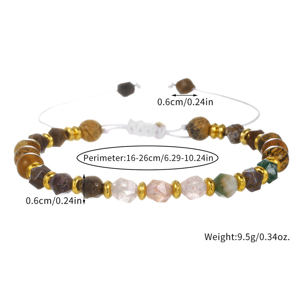 Handmade Bohemian Style Adjustable Beaded Bracelet for Women with Colorful Semi-Precious Stones and Geometric Round Beads