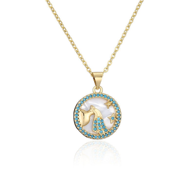 Minimalist Geometric Pendant Necklace with Gold-Plated Copper Base and Micro-Paved Colored Zirconia