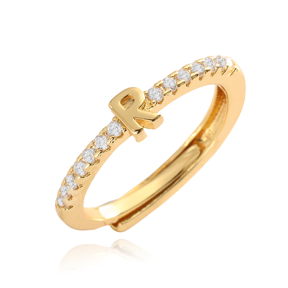 Anello in Rame Geometria Minimalista con Placcatura in Oro 18K e Zirconia Cubica, Design Regolabile a Lettera per Donna