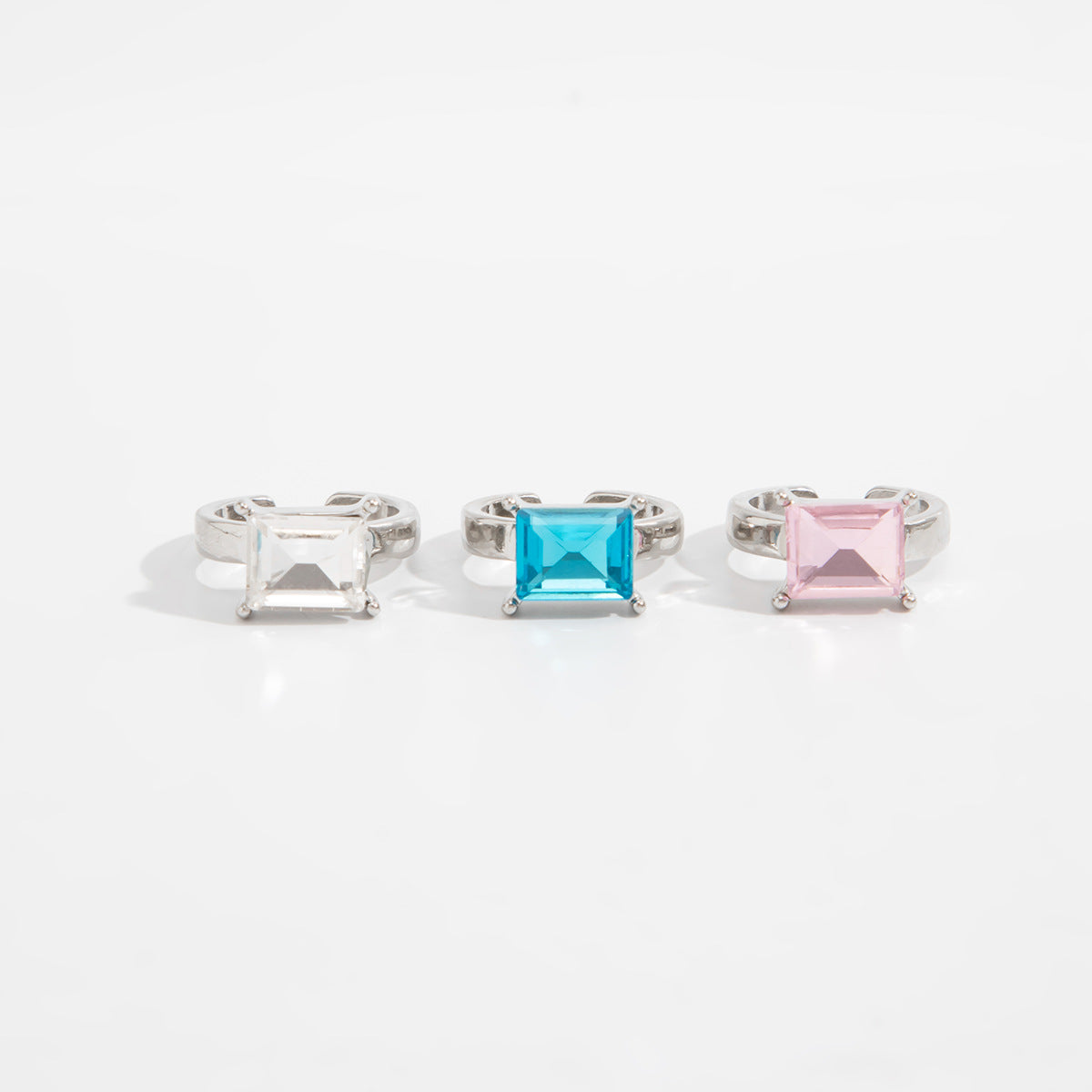 Minimalist Luxury Geometric Square Rhinestone Zinc Alloy Open Toe Ring for Women
