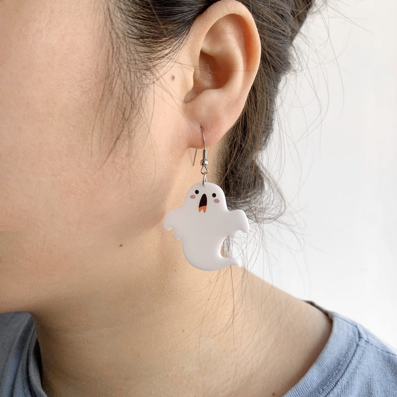 Pendientes de Halloween acrílicos con forma de letra estilo dibujo animado "Boo" para mujer con acabado hecho a mano