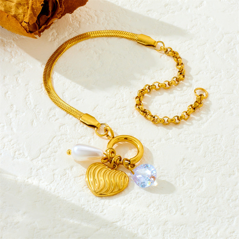 Elegant Gold Plated Heart Star Geometric Teardrop Shell Pearl Stainless Steel Bracelet for Women