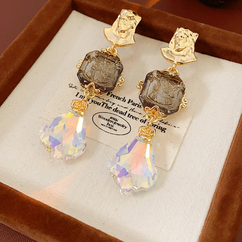 Chic Floral and Geometric Square Pearl Stud Earrings with Rhinestone Inlay and 925 Sterling Silver Posts