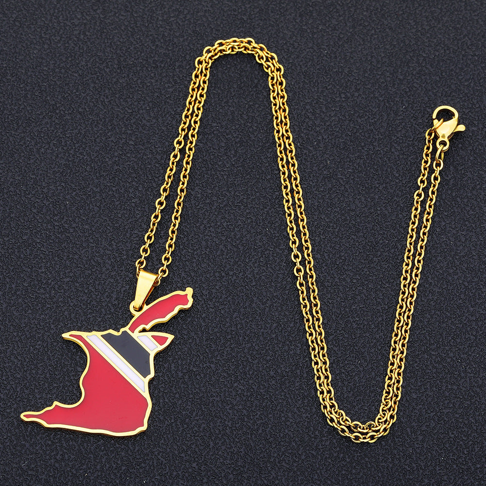 Collar con Colgante Geométrico de Moda de Acero de Titanio con Acabado Esmaltado para Unisex, Estilo Cadena O