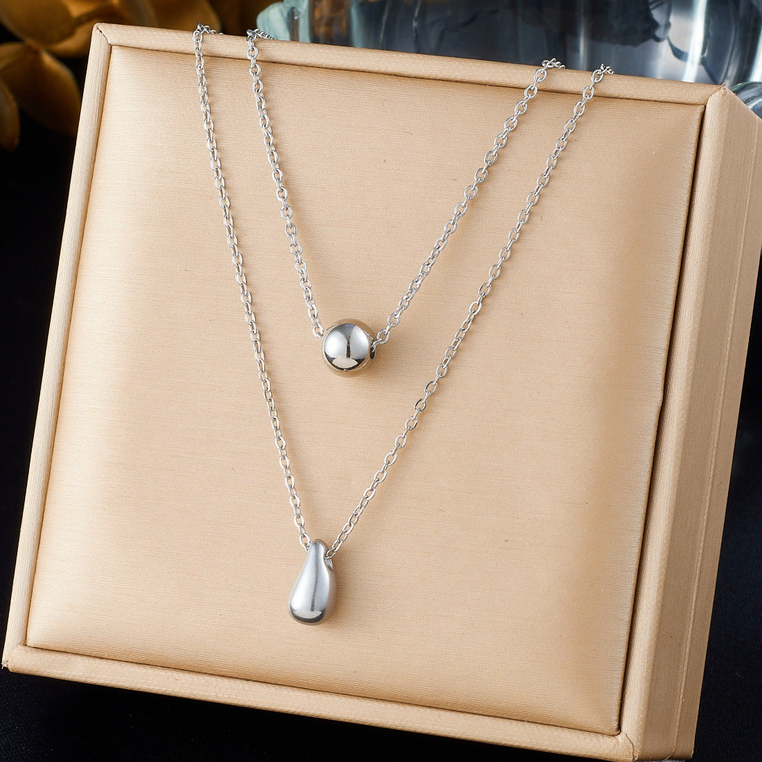 Minimalist Gold Plated Stainless Steel Round Teardrop Pendant Necklace for Women