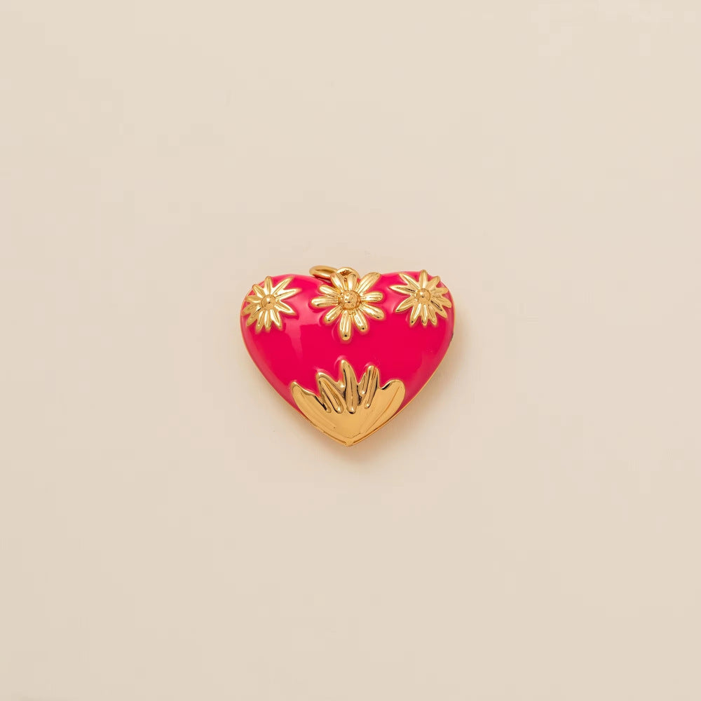 Minimalist Vintage 18K Gold Plated Brass Heart Bow Drip Oil Cubic Zirconia Charm Bar