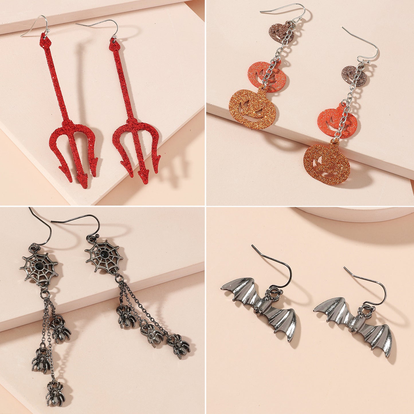Pendientes de Araña y Calavera con Temática de Halloween y Motivo de Calabaza en Aleación con Acabado Chapado en Oro para Uso Unisex