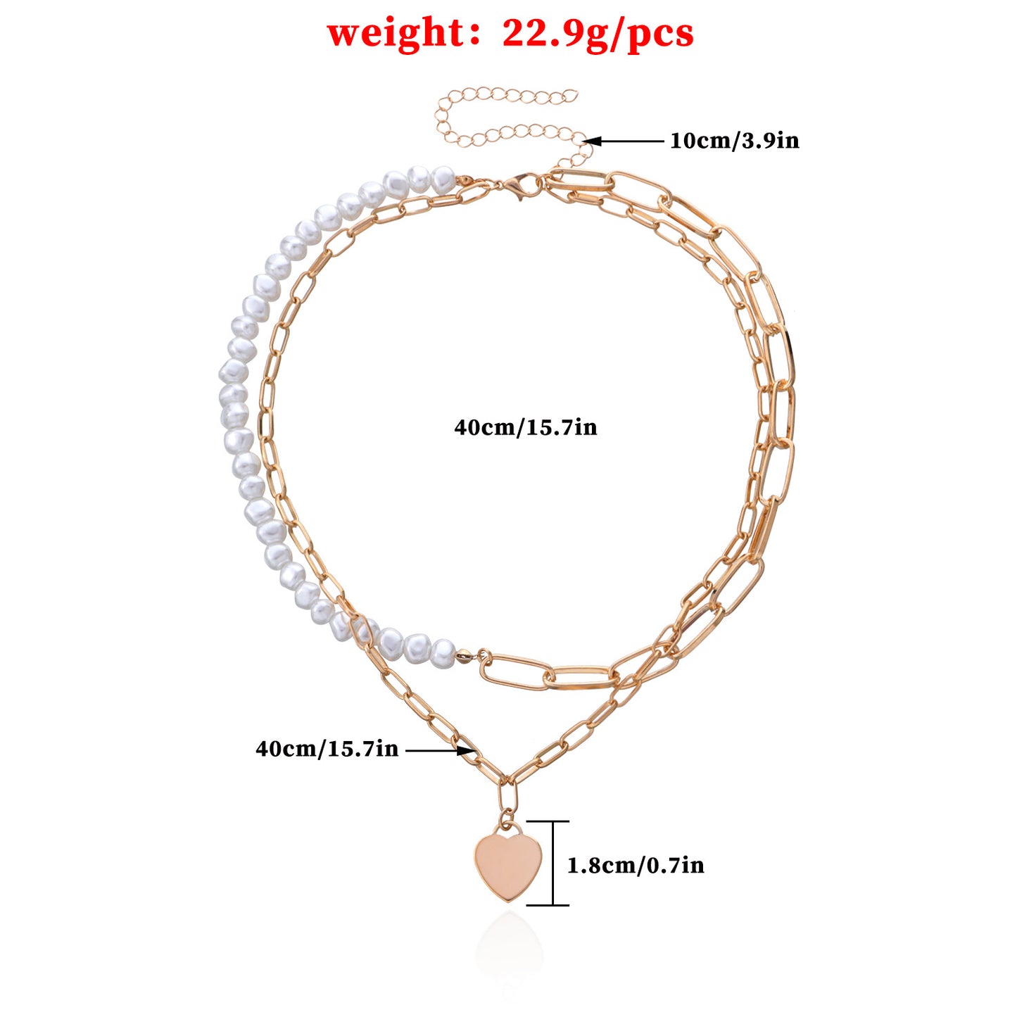 Fashion Polished Heart Pendant Necklace for Women Alloy Double Layer Chunky Chain