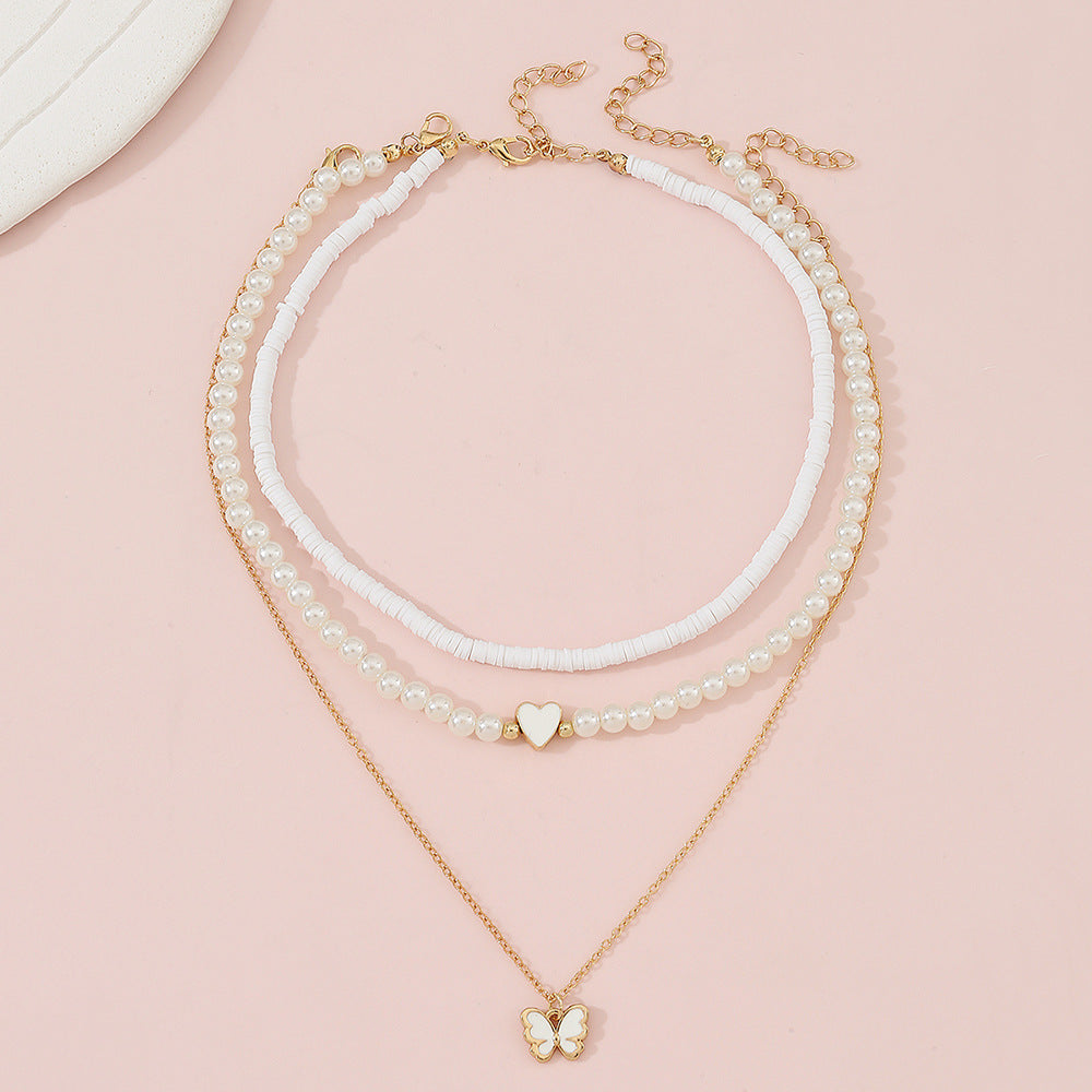 Set di collane con ciondolo a farfalla e cuore per ragazze, in lega a forma di farfalla con catena di perle, collana minimalista per bambini