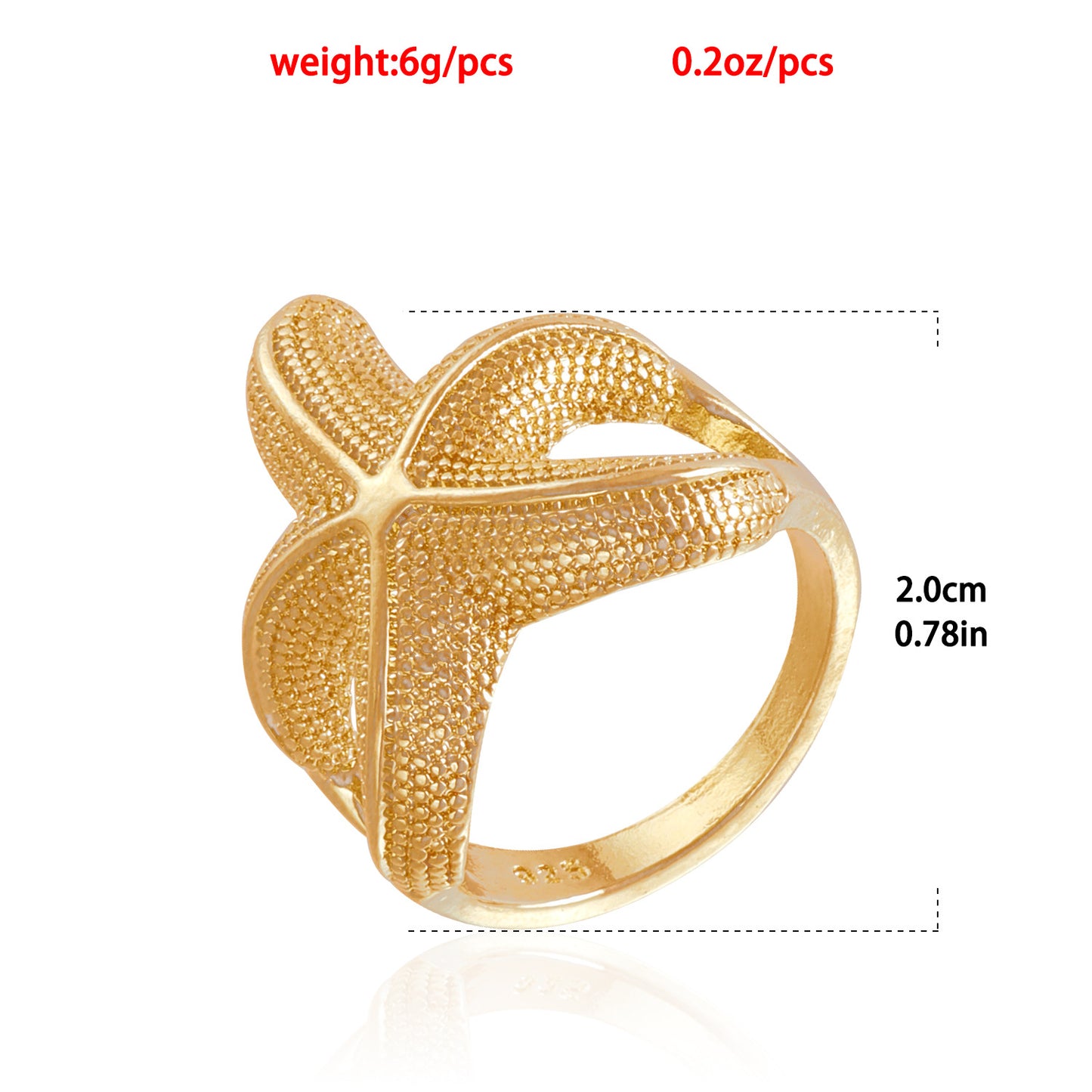 Fashionable Starfish-Shaped Metal Ring with Plated Finish for Women Beach Vacation Jewelry