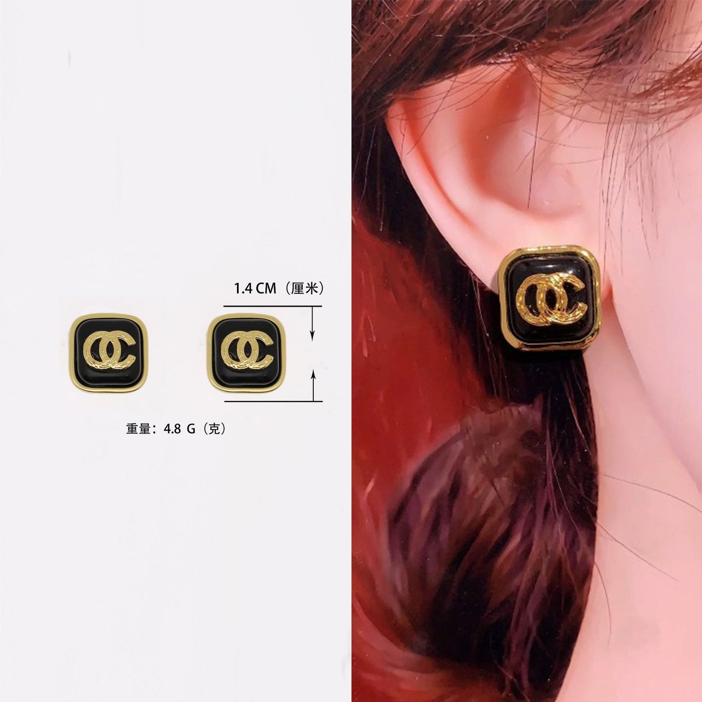 Orecchini a perno eleganti in ottone a forma di lettera geometrica con perni in argento sterling 925