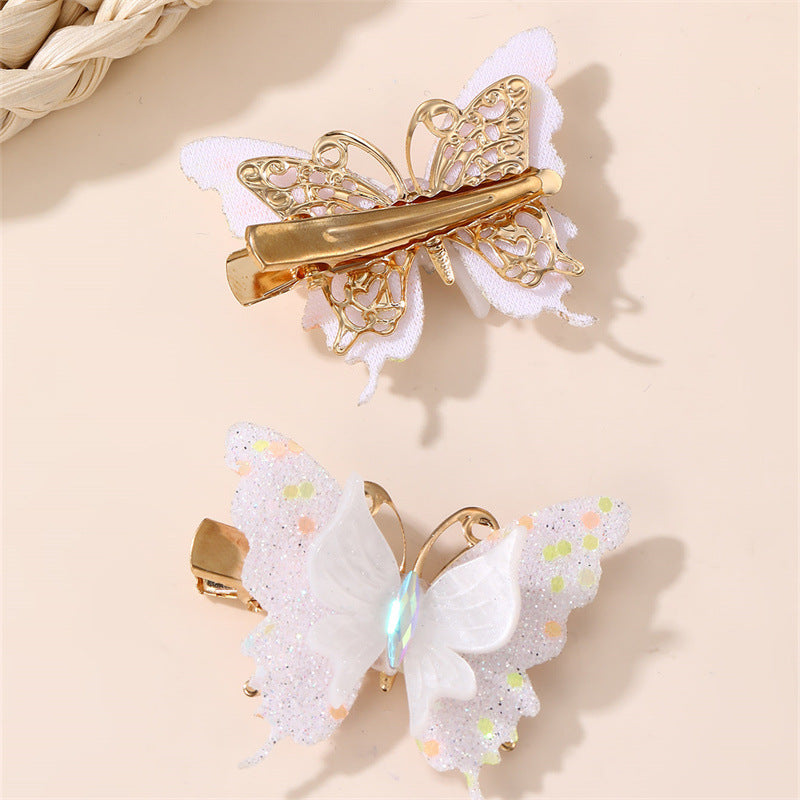 Fermaglio per capelli a farfalla sfumato multicolore carino e dolce per bambine con dettagli arricciati e in rete, accessorio per capelli stile becco d'anatra