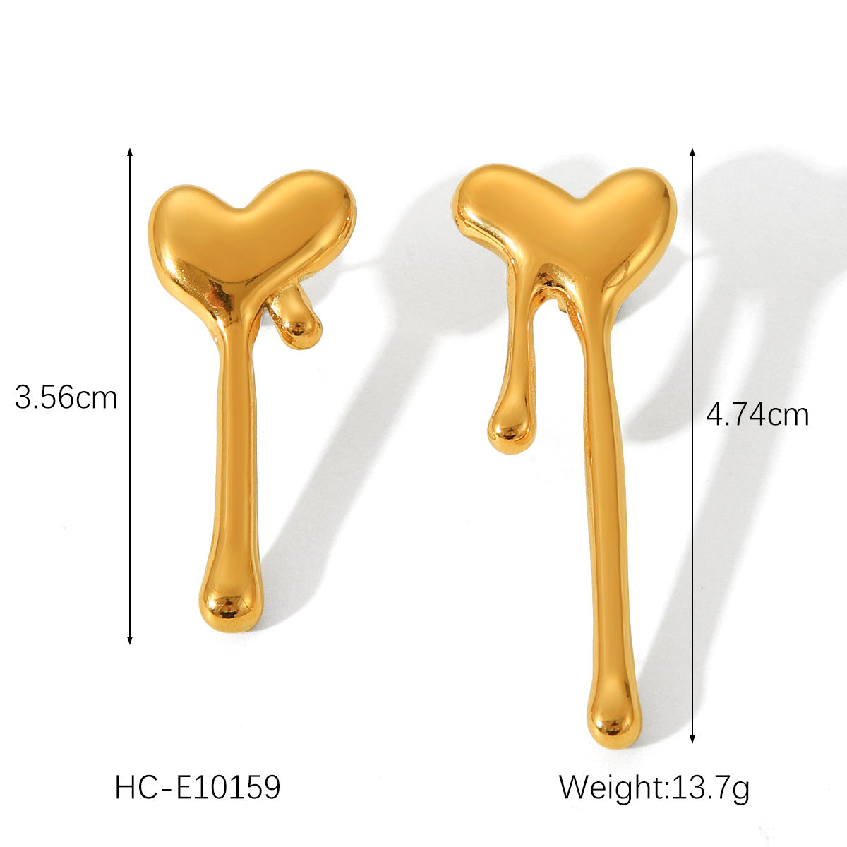 Pendientes de tuerca geométricos de corazón con lazo de acero inoxidable chapado en oro de 18 quilates irregulares de moda para mujer