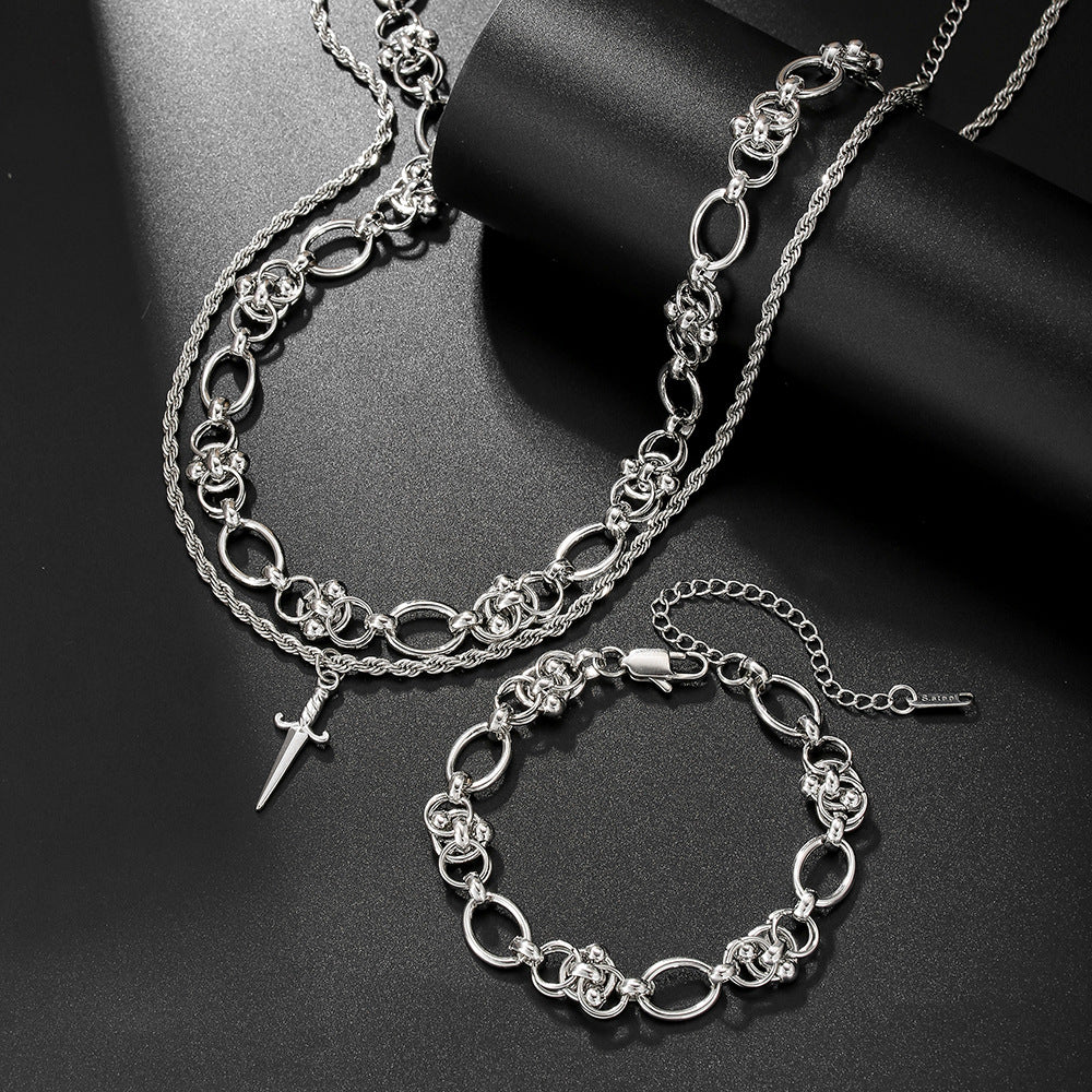 Hip-hop Minimalist Geometric Round Alloy Sword Pendant Cable Chain Necklace for Men