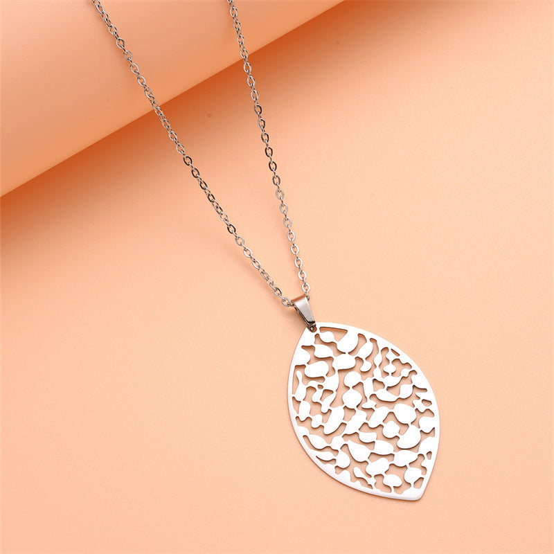 Minimalist Geometric Stainless Steel Leaf Pendant Necklace for Women with Plated Finish