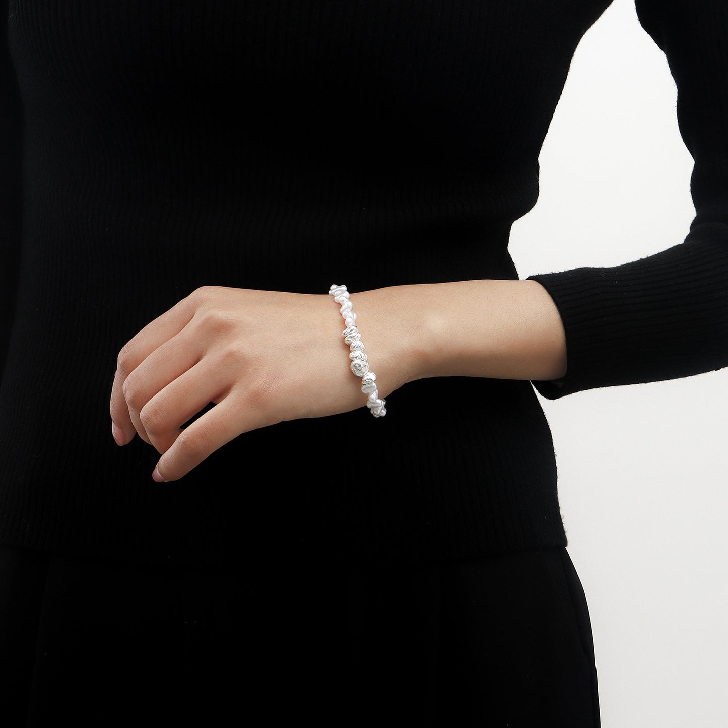 Geometric Fashion Bracelet for Women Made of Alloy with Plated Finish and Simulated Pearl Accents