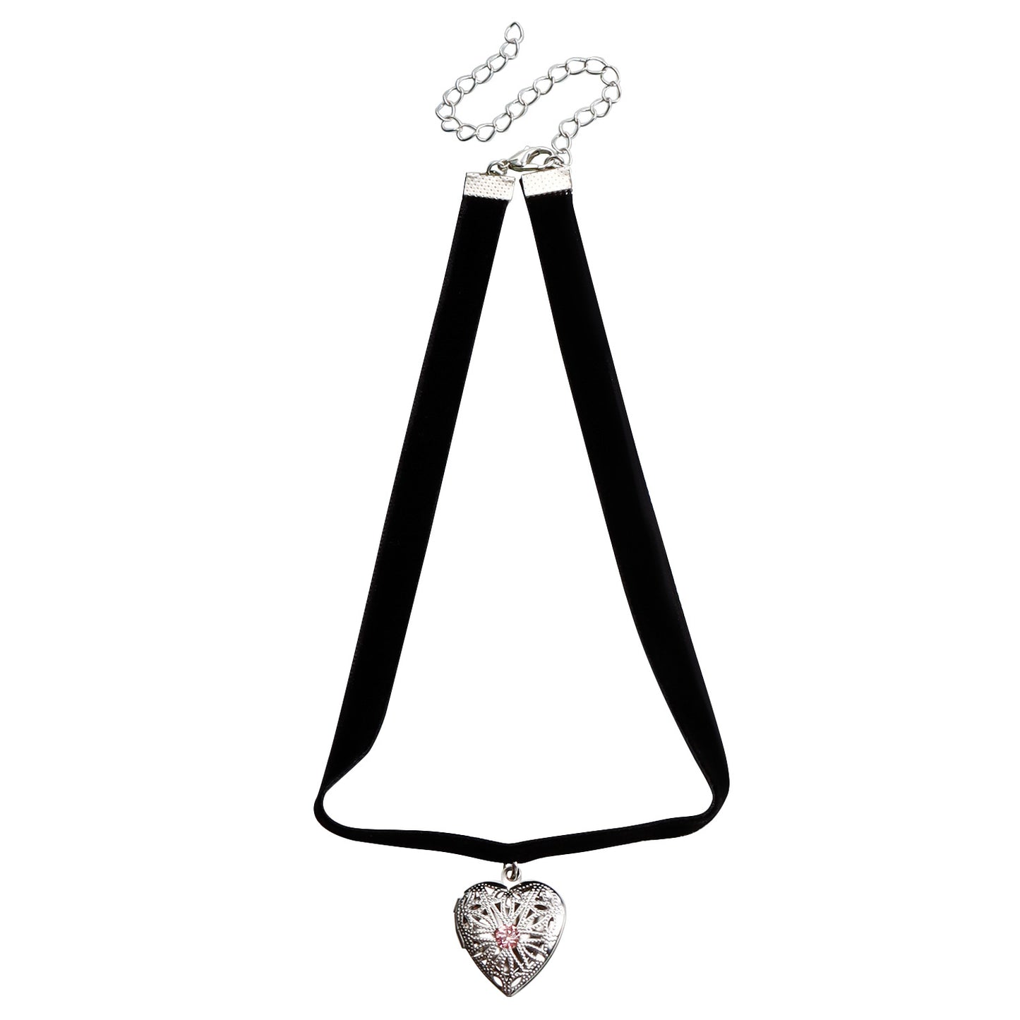Minimalist Black Satin Ribbon Necklace with Openable Rhinestone Heart Pendant for Women